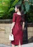  Đầm dự tiệc dáng ôm gấm tafta hoa hồng cao cấp TFL843RED 
