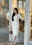  Đầm dự tiệc dáng ôm gấm tafta hoa hồng cao cấp TFL843WHT 