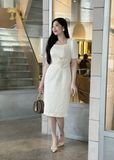  Đầm dự tiệc dáng ôm gấm tafta hoa hồng cao cấp TFL843WHT 