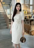  Đầm dự tiệc dáng ôm gấm tafta hoa hồng cao cấp TFL843WHT 