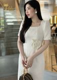  Đầm dự tiệc dáng ôm gấm tafta hoa hồng cao cấp TFL843WHT 