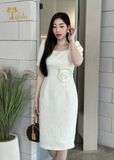  Đầm dự tiệc dáng ôm gấm tafta hoa hồng cao cấp TFL843WHT 