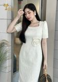  Đầm dự tiệc dáng ôm gấm tafta hoa hồng cao cấp TFL843WHT 