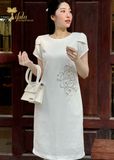  Đầm suông kết đá hoa hồng TFL943WHT 