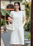  Đầm suông kết đá hoa hồng TFL943WHT 