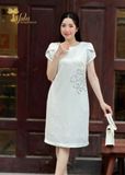  Đầm suông kết đá hoa hồng TFL943WHT 