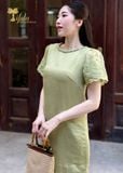  Đầm suông tơ linen thêu hoa TFL949GRN 