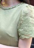  Đầm suông tơ linen thêu hoa TFL949GRN 