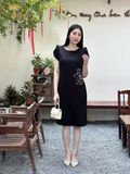  Đầm suông kết đá hoa hồng TFL943BLK 