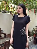 Đầm suông kết đá hoa hồng TFL943BLK 