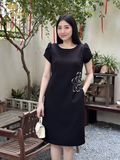  Đầm suông kết đá hoa hồng TFL943BLK 