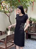  Đầm suông kết đá hoa hồng TFL943BLK 