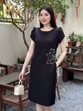  Đầm suông kết đá hoa hồng TFL943BLK 