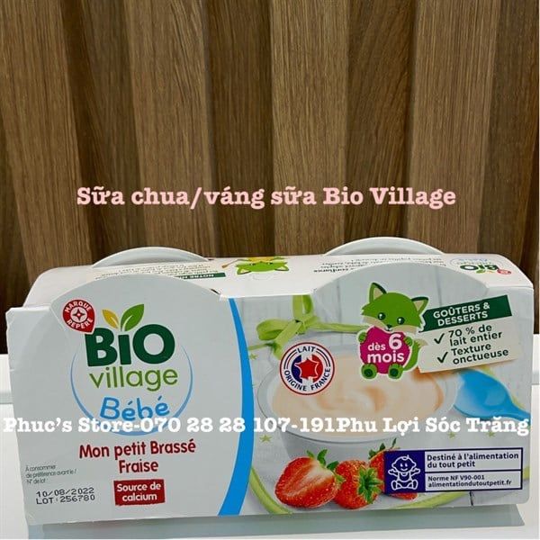 SỮA CHUA BIO VILLAGE BÉBE PHÁP LỐC 4 HỘP 100GRAM Vị dâu