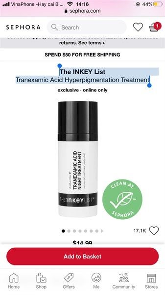 THE INKEY LIST TRANEXAMIC ACID HYPERPIGMENTATION NIGHT TREATMENT 30ML dưỡng da ban đêm, giúp giảm hiện tượng của tăng sắc tố v