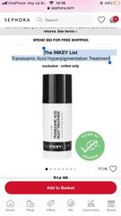 THE INKEY LIST TRANEXAMIC ACID HYPERPIGMENTATION NIGHT TREATMENT 30ML dưỡng da ban đêm, giúp giảm hiện tượng của tăng sắc tố v