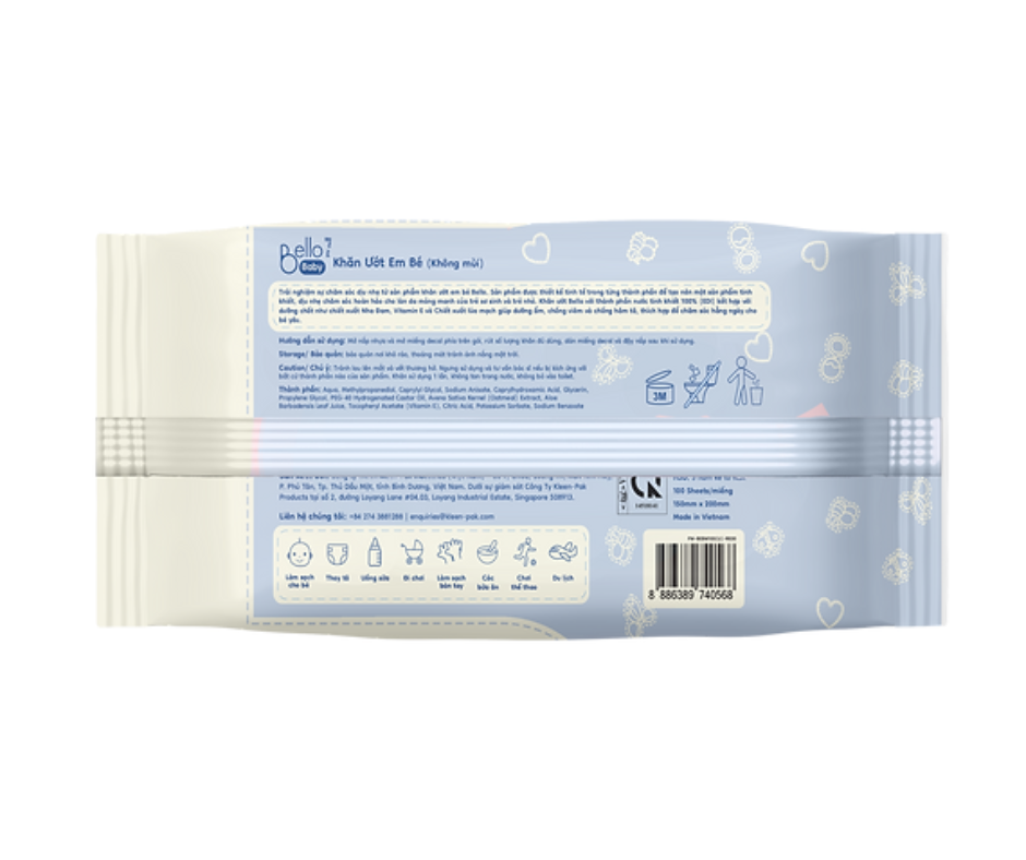 Khăn Ướt BELLO Baby Không Mùi (100 tờ)