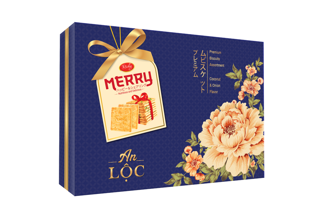 Bánh Quy MERRY An Lộc Hộp Giấy 2 Màu (415.5g) - Thơm Ngon, Giòn Tan