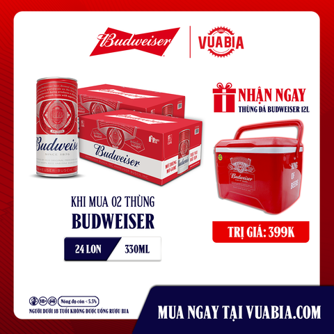 [FREESHIP] Bia Budweiser Sleek Combo 2 Thùng 24 Lon 330ml - Tặng Thùng Đá Budweiser cao cấp 12L
