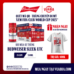 [FREESHIP] Bia Budweiser Sleek Combo 2 Thùng 24 Lon 330ml Phiên Bản FIFA Club World Cup 2025 - Tặng 1 Áo Thun Budweiser