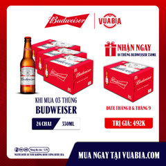 [FREESHIP] Bia Budweiser Combo 3 Thùng 24 Chai 330ml - Tặng 1 Thùng Budweiser 24 Chai 330ml [Date 08/2025]