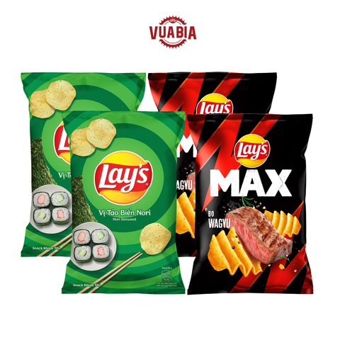 Combo 4 Gói Snack Lay’s Partypack - Lay’s Khoai Tây vị Tảo Biển 90g và Lay’s Max vị Bò Wagyu 75g - QUÀ TẶNG KHÔNG BÁN