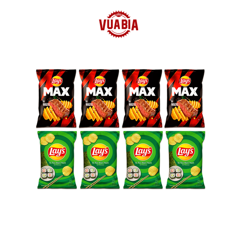 Combo 8 Gói Snack Lay’s Partypack - Lay’s Khoai Tây vị Tảo Biển 90g và Lay’s Max vị Bò Wagyu 75g - QUÀ TẶNG KHÔNG BÁN