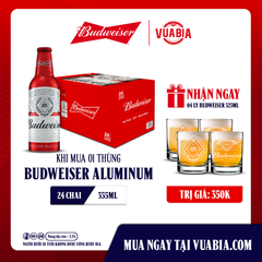 [FREESHIP] Bia Budweiser Thùng 24 Chai Aluminum 355ml - Tặng 4 Ly Budweiser 325ml