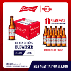 [FREESHIP] Bia Budweiser Thùng 24 Chai 330ml - Tặng 1 Lốc 8 Chai Budweiser 330ml [Date 08/2025]