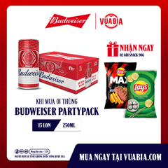 [FREESHIP]  Bia Budweiser PartyPack Thùng 15 Lon 250ml  - Tặng 2 Gói Snack 90gr