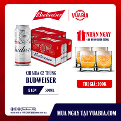 [Chỉ áp dụng Miền Bắc] [FREESHIP] Bia Budweiser Combo 2 Thùng 12 Lon 500ml - Tặng 4 Ly Budweiser 325ml