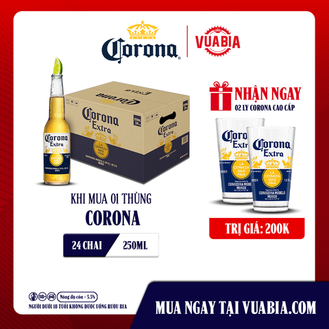 [FREESHIP] Bia Corona Extra Thùng 24 Chai 250ml - Tặng 2 ly Corona