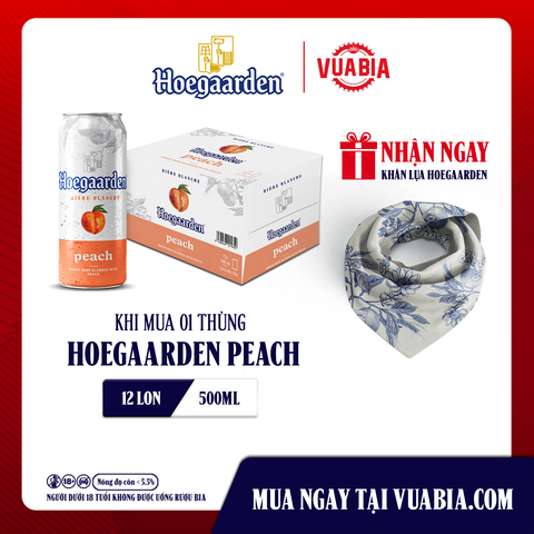 [Chỉ Áp Dụng Miền Nam] [FREESHIP] Bia Hoegaarden Peach Thùng 12 Lon 500ml - Tặng 1 Khăn Lụa Hoegaarden Cao Cấp