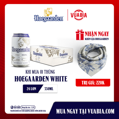 [Chỉ Áp Dụng Miền Bắc] [FREESHIP] Bia Hoegaarden White Thùng 24 Lon 330ml - Tặng 1 Khăn Lụa Hoegaarden Cao Cấp