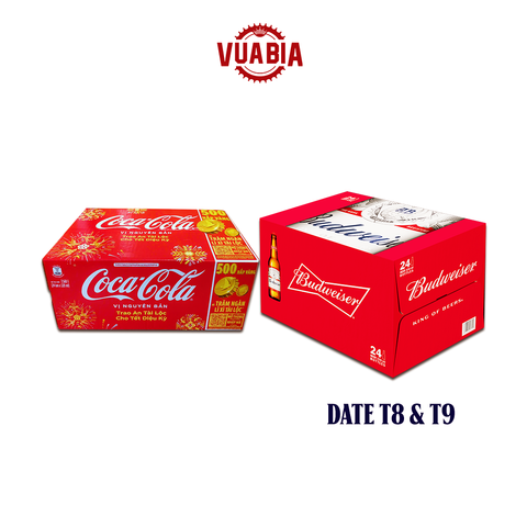 [Date Tháng 08] Thùng Budweiser 24 Chai 330ml + 1 Thùng Coca Cola 24 Lon 320ml  - QUÀ TẶNG KHÔNG BÁN