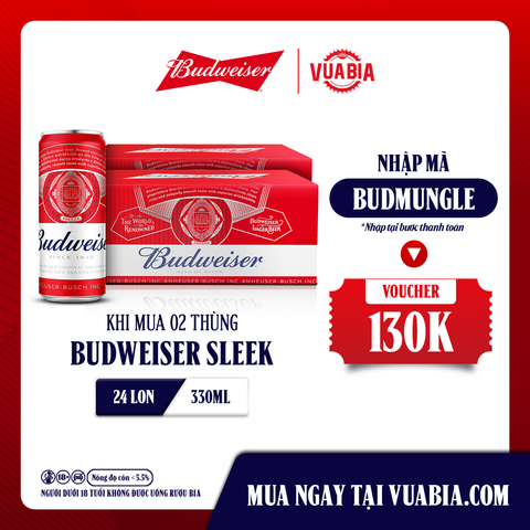 [FREESHIP] Bia Budweiser Sleek Combo 2 Thùng 24 Lon 330ml