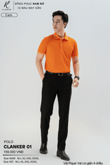 Áo Polo Thể Thao CLANKER 01 Nam , Nữ Màu Cam Vải Cá Sấu Thể Thao Mịn Co Dãn 4 Chiều Phủ Nano Kháng Khuẩn