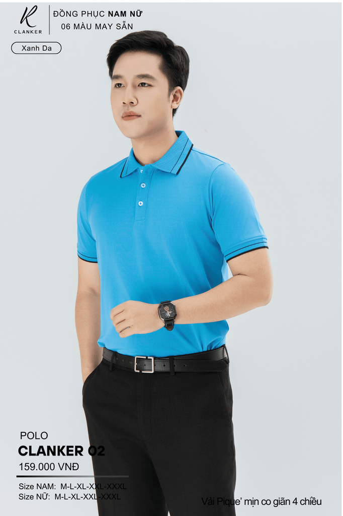 Áo Polo Thể Thao CLANKER 02 Nam , Nữ Màu Xanh Da