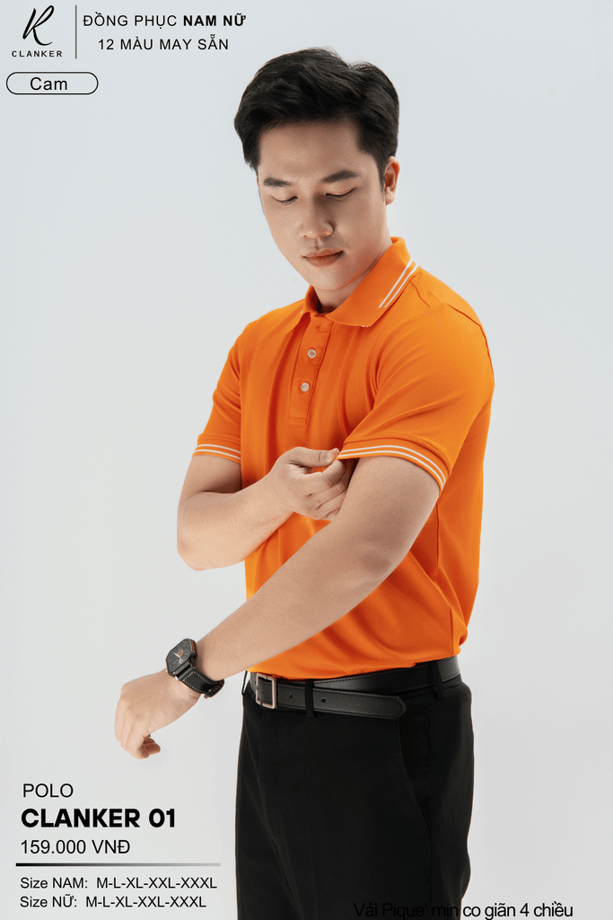 Áo Polo Thể Thao CLANKER 01 Nam , Nữ Màu Cam Vải Cá Sấu Thể Thao Mịn Co Dãn 4 Chiều Phủ Nano Kháng Khuẩn