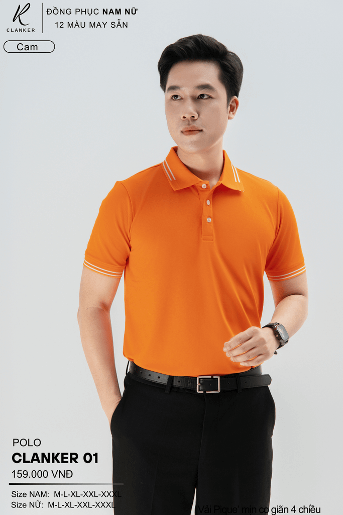 Áo Polo Thể Thao CLANKER 01 Nam , Nữ Màu Cam Vải Cá Sấu Thể Thao Mịn Co Dãn 4 Chiều Phủ Nano Kháng Khuẩn