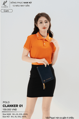 Áo Polo Thể Thao CLANKER 01 Nam , Nữ Màu Cam Vải Cá Sấu Thể Thao Mịn Co Dãn 4 Chiều Phủ Nano Kháng Khuẩn