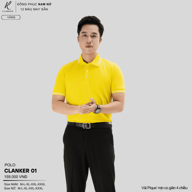 Áo Polo Thể Thao CLANKER 01 Nam , Nữ Màu Trắng  Vải Cá Sấu Thể Thao Mịn Co Dãn 4 Chiều Phủ Nano Kháng Khuẩn