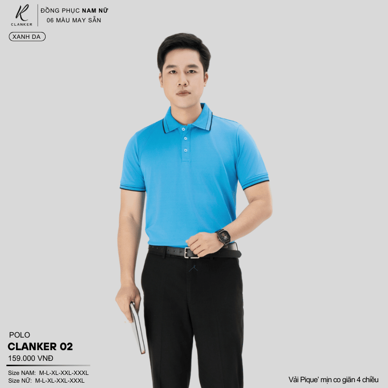 Áo Polo Thể Thao CLANKER 02 Nam , Nữ Màu Xanh Da