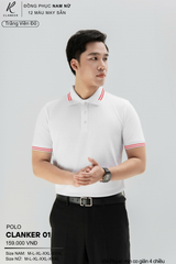 Áo Polo Thể Thao CLANKER 01 Nam , Nữ Màu Trắng Viền Đỏ Vải Cá Sấu Thể Thao Mịn Co Dãn 4 Chiều Phủ Nano Kháng Khuẩn