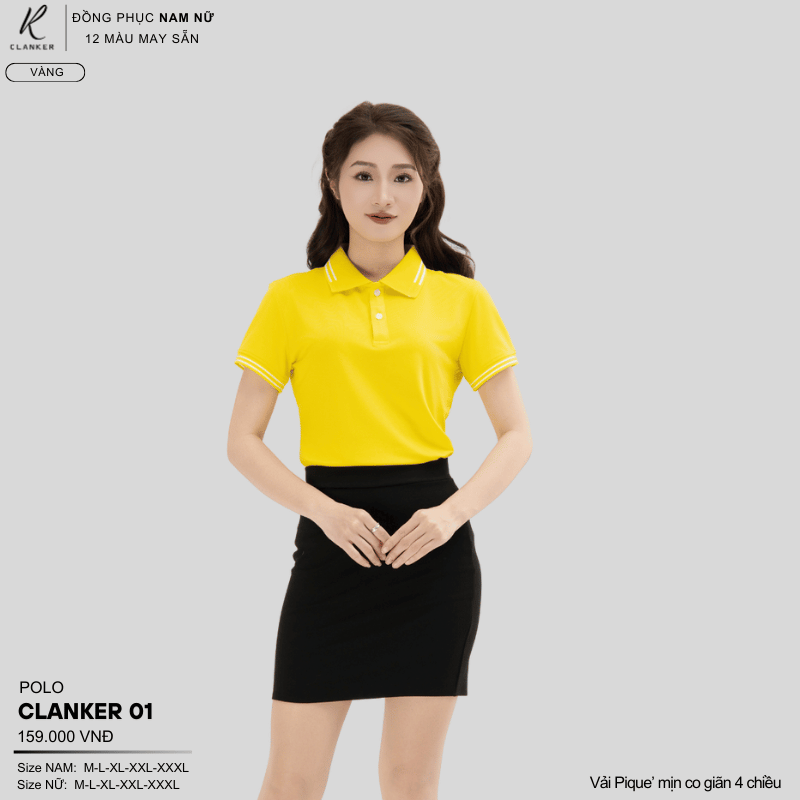 Áo Polo Thể Thao CLANKER 01 Nam , Nữ Màu Vàng Vải Cá Sấu Thể Thao Mịn Co Dãn 4 Chiều Phủ Nano Kháng Khuẩn