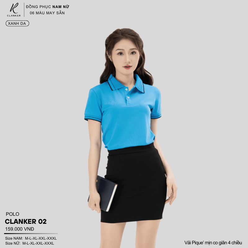 Áo Polo Thể Thao CLANKER 02 Nam , Nữ Màu Thiên Thanh