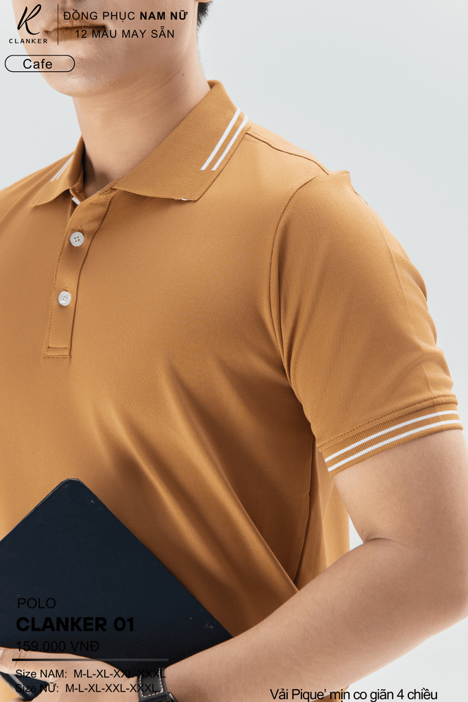 Áo Polo Thể Thao CLANKER 01 Nam , Nữ Màu Cafe Vải Cá Sấu Thể Thao Mịn Co Dãn 4 Chiều Phủ Nano Kháng Khuẩn