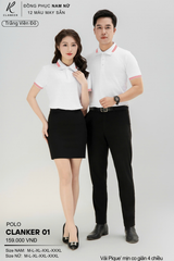 Áo Polo Thể Thao CLANKER 01 Nam , Nữ Màu Trắng Viền Đỏ Vải Cá Sấu Thể Thao Mịn Co Dãn 4 Chiều Phủ Nano Kháng Khuẩn
