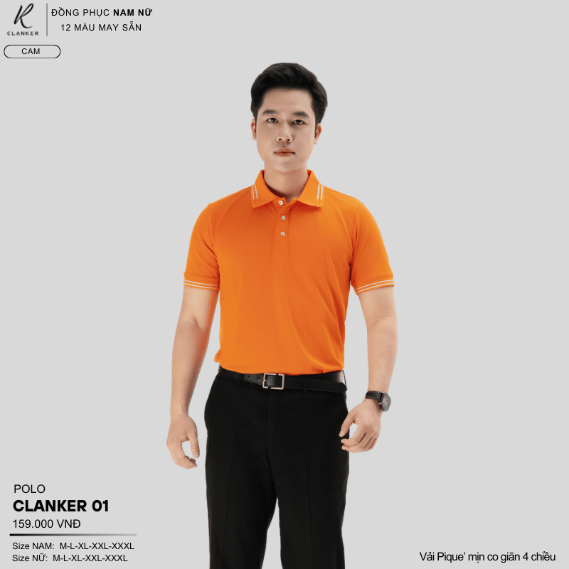 Áo Polo Thể Thao CLANKER 01 Nam , Nữ Màu Vàng Bò Vải Cá Sấu Thể Thao Mịn Co Dãn 4 Chiều Phủ Nano Kháng Khuẩn