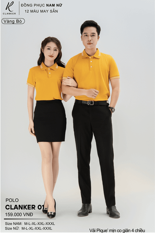 Áo Polo Thể Thao CLANKER 01 Nam , Nữ Màu Vàng Bò Vải Cá Sấu Thể Thao Mịn Co Dãn 4 Chiều Phủ Nano Kháng Khuẩn